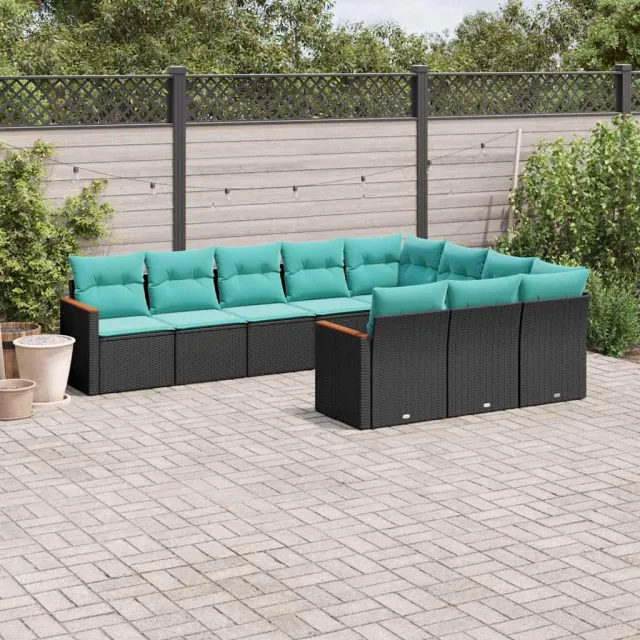 vidaXL 10-delige tuinbankset met kussens van zwart polyrotan, foto 2