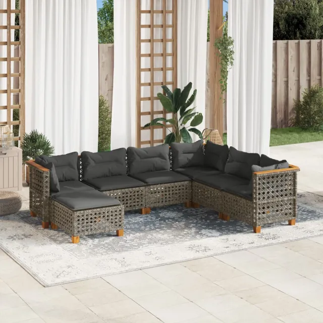 vidaXL 7-delige Loungeset met kussens poly rattan grijs, foto 2