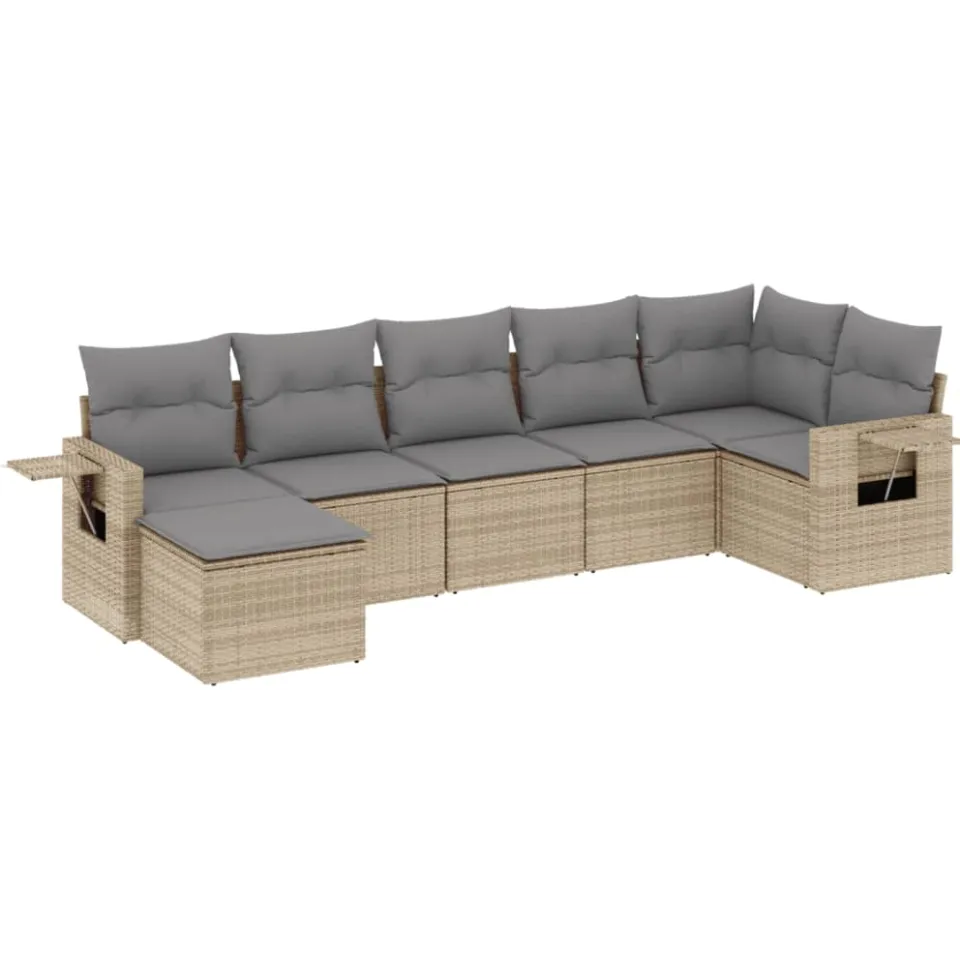 vidaXL 7-delige Loungeset met kussens poly rattan beige, foto 3
