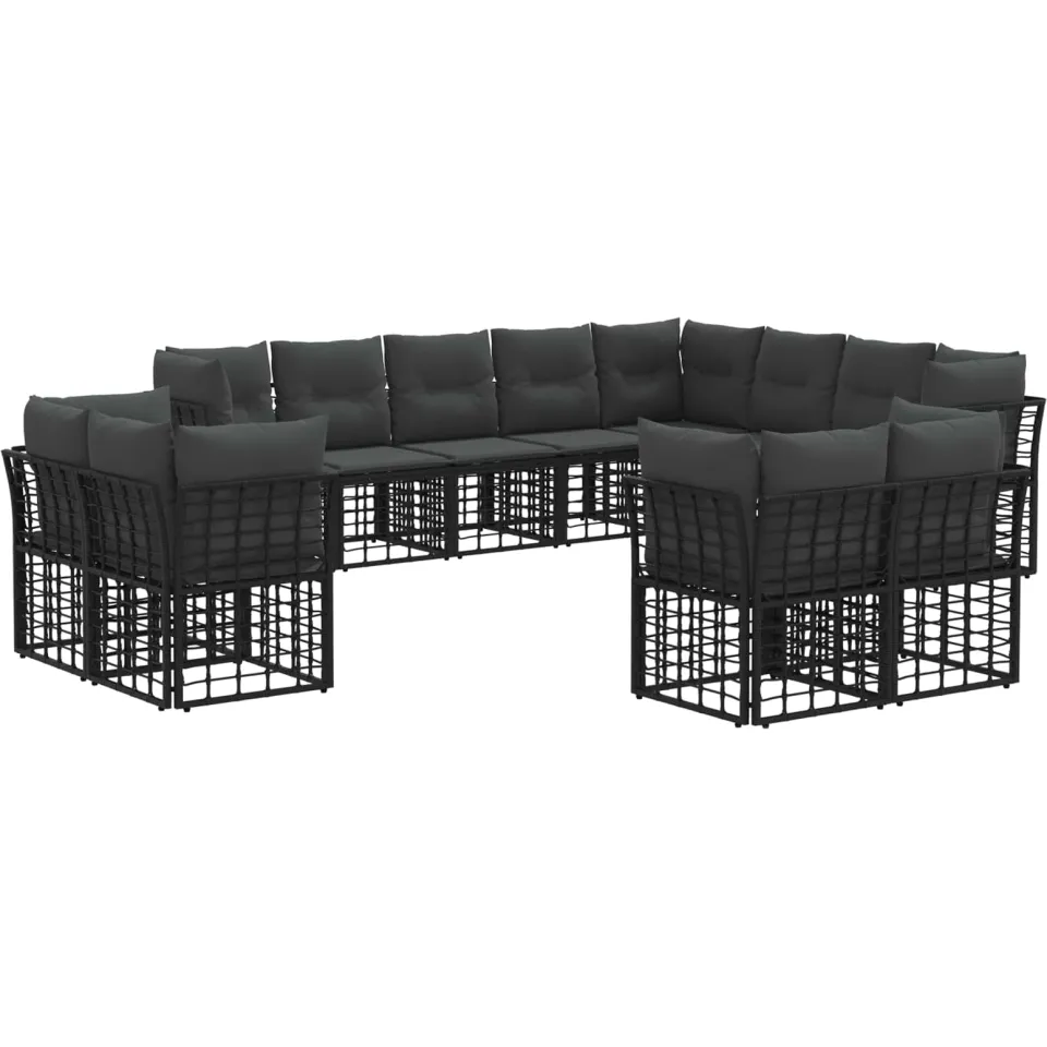 vidaXL Buiten bankenset Zwart en Donkergrijs Polyester