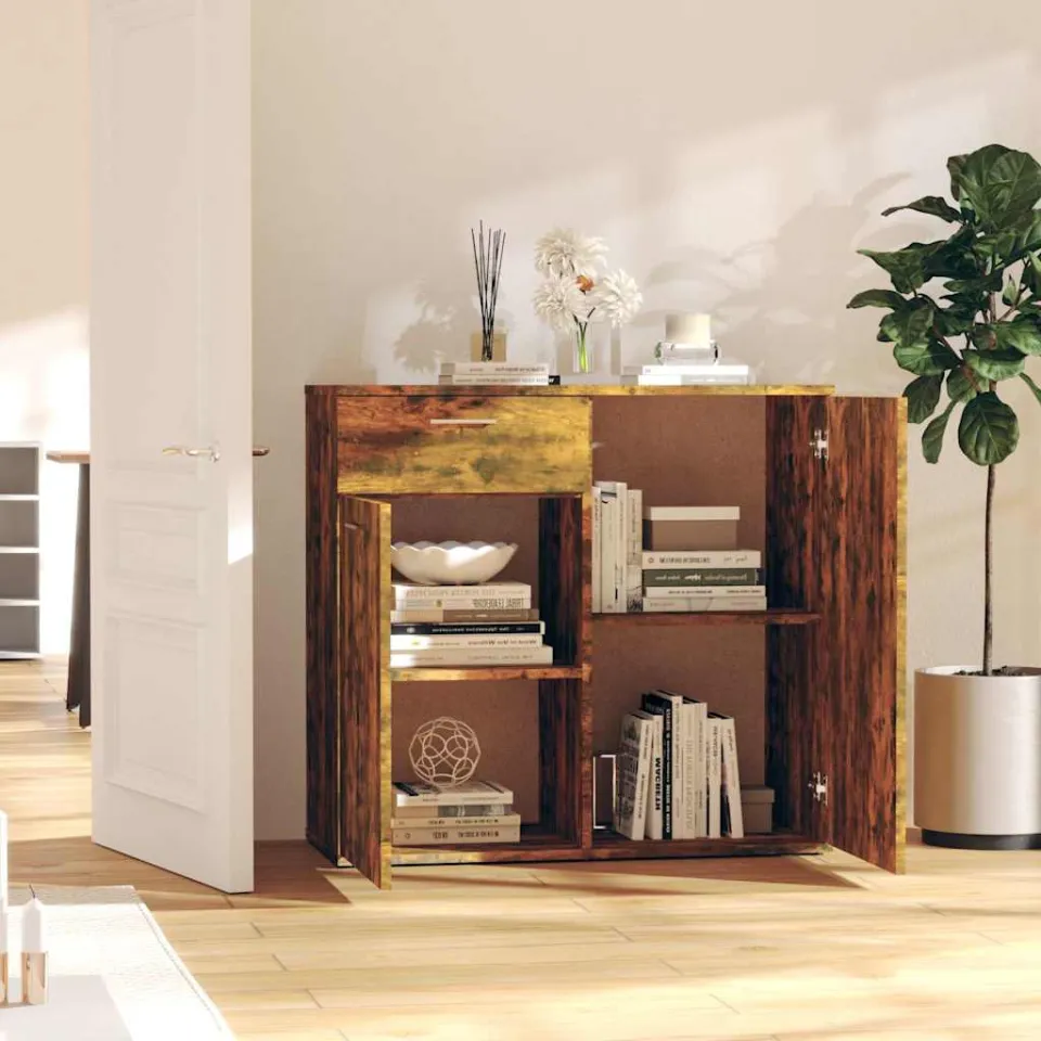 vidaXL Dressoir 80x36x75 cm bewerkt hout gerookt eikenkleurig, foto 3