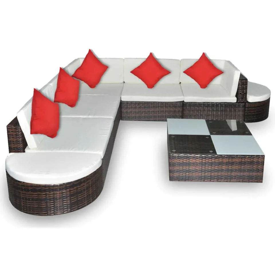 vidaXL 8-delige Loungeset met kussens poly rattan bruin