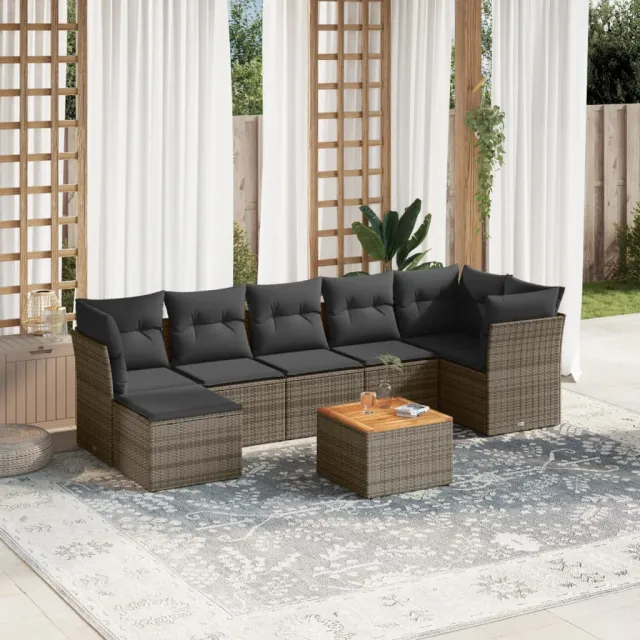 vidaXL 8-delige Loungeset met kussens poly rattan grijs, foto 2