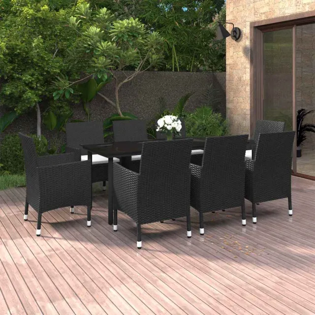 vidaXL 9-delige Tuinset met kussens poly rattan en glas zwart, foto 2