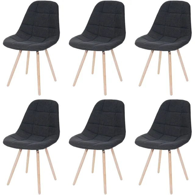 MCW Set van 6 eetkamerstoelen MCW-A60 II, keukenstoel, retro jaren 50 ontwerp ~ stof/textiel donkergrijs