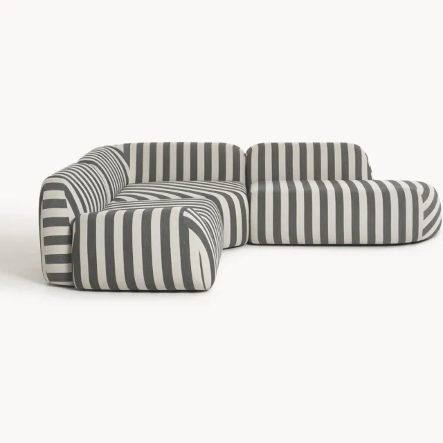 Westwing Collection Modulaire gestreepte hoekbank Wolke (4-zits) Zwart