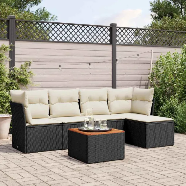 vidaXL 6-delige Loungeset met kussens poly rattan zwart, foto 2
