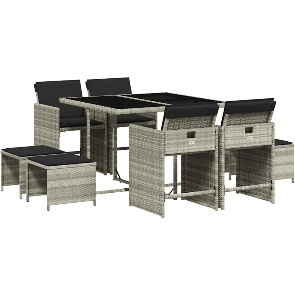 vidaXL 9-delige Tuinset met kussens poly rattan lichtgrijs