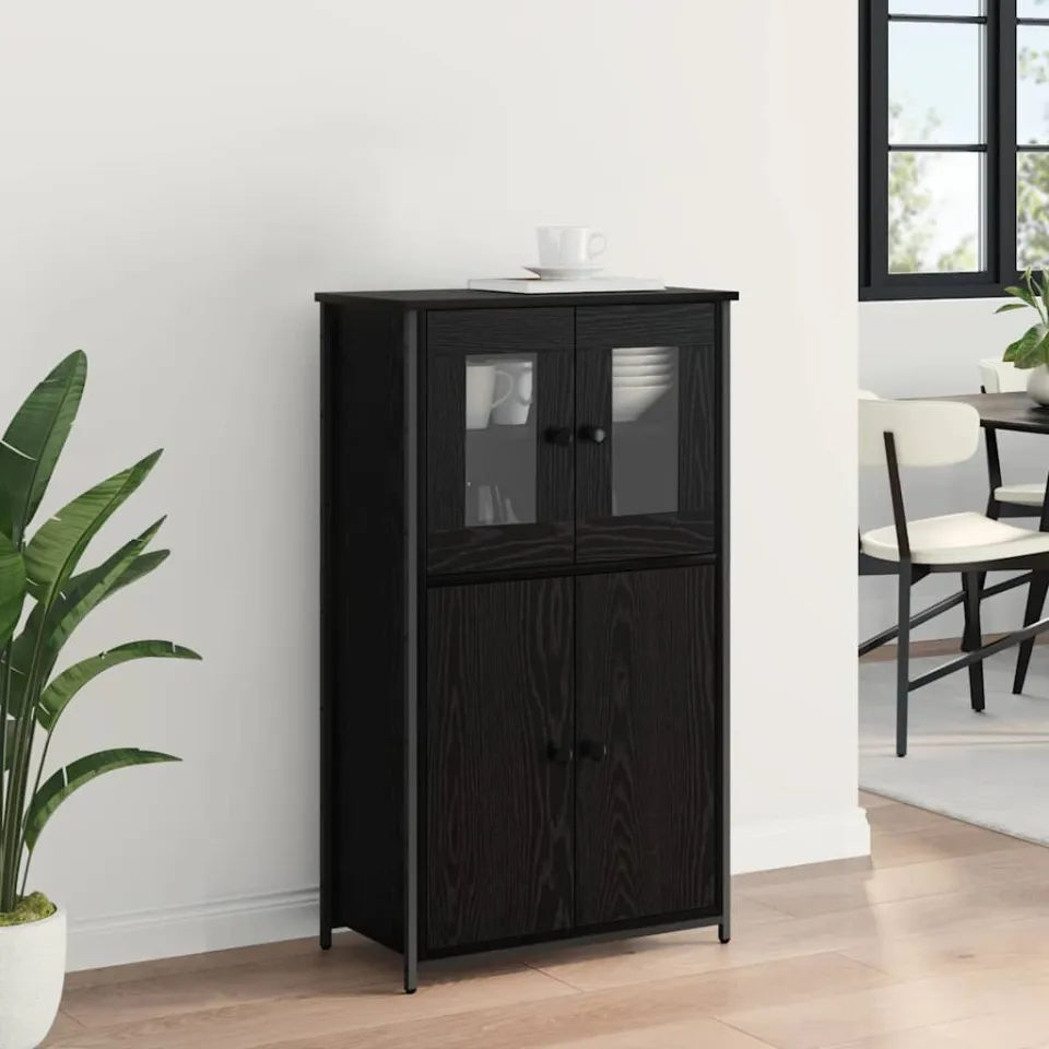 vidaXL Highboard Zwart Eiken 62 x 32 x 106,5 cm Bewerkt hout, foto 3