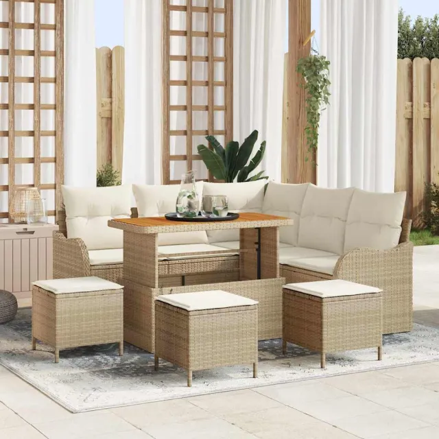 vidaXL Tuinbankenset 9 st Beige poly rattan, foto 2