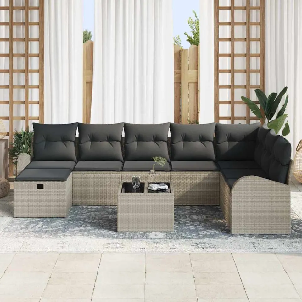 vidaXL Tuin Sofa Set 9 st Lichtgrijs poly rattan, foto 3