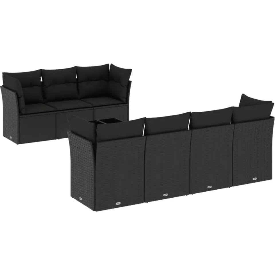 vidaXL 8-delige Loungeset met kussens poly rattan zwart