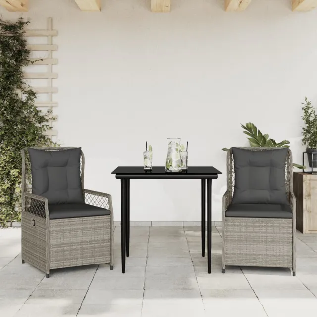 vidaXL 3-delige Tuinset met kussens poly rattan lichtgrijs grijs, foto 2