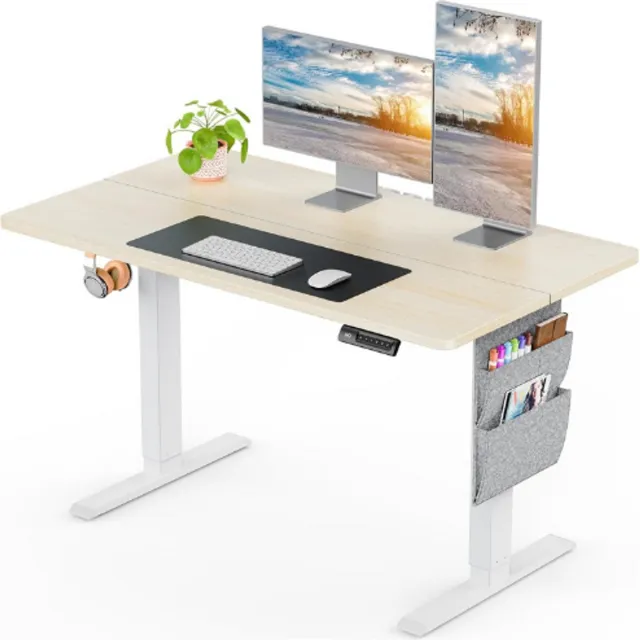 ErGear Elektrisch Sta Bureau 120 X 60 Cm - In Hoogte Verstelbaar Bureau Met 80 Kg Draagkracht - Geheugenfunctie - Stille Motor - Inclusief Opbergtas - Compact Bureau Voor Thuiswerkplek Lichte houtkleur