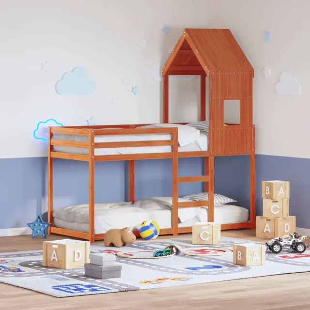 vidaXL Stapelbed met bedhuis massief grenenhout wasbruin 90x200 cm bruin