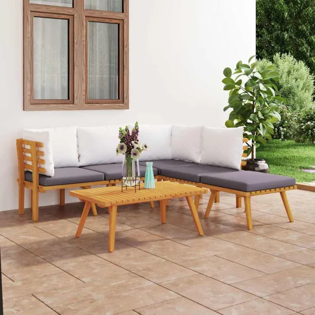 vidaXL 6-delige Loungeset met kussens massief acaciahout bruin, foto 2