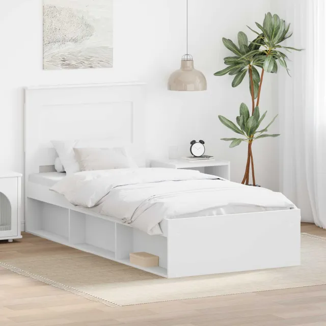 vidaXL Bedframe met hoofdeinde Wit 75 x 190 cm Massief grenenhout