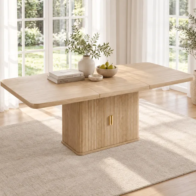 COVREO Uitschuifbare eettafel met opbergruimte – 150/200 x 90 x 75 cm – Eetkamertafel van MDF – Voor 6-8 personen – Eikenkleur