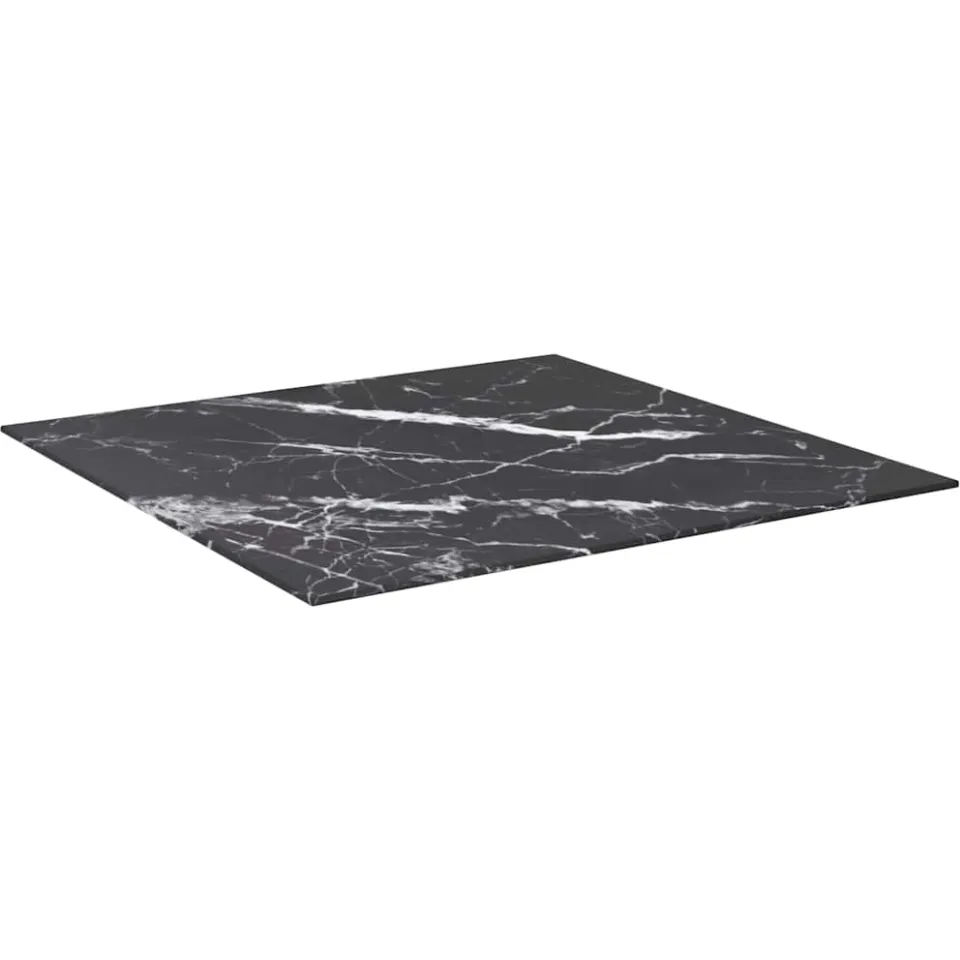 vidaXL Tafelblad 70x70 cm 6 mm gehard glas met marmeren design zwart