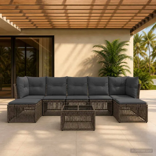 vidaXL Tuinbankenset 8 st Grijs poly rattan, foto 2