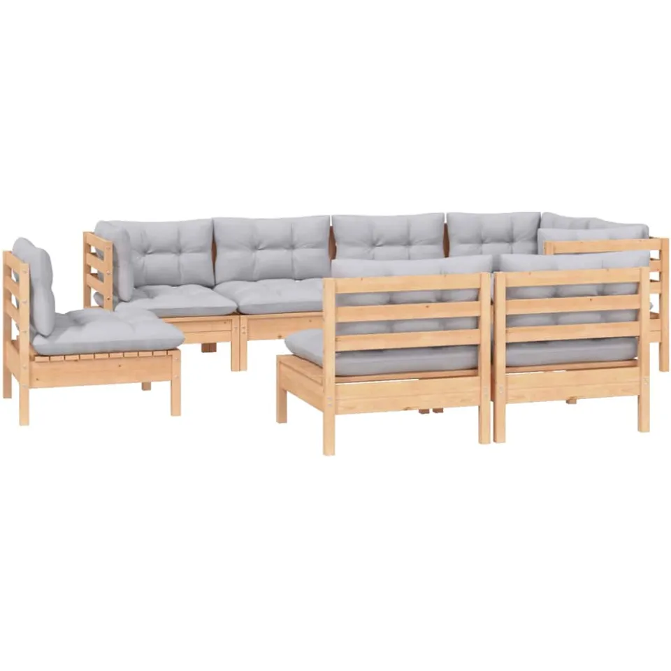vidaXL 8-delige Loungeset met grijze kussens massief grenenhout grijs, foto 2