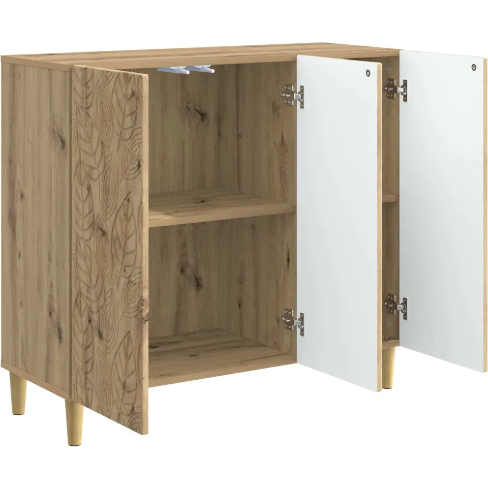 vidaXL Dressoir Artisanaal eiken 89 x 34,5 x 80 cm Bewerkt hout, foto 4