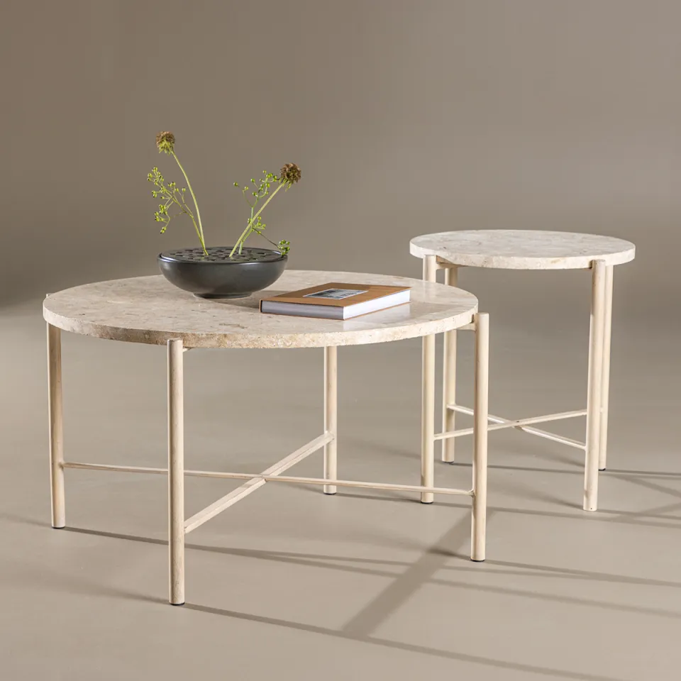 Nest living Thora ronde bijzettafel beige - met stenen blad - Ø 40 cm, foto 2