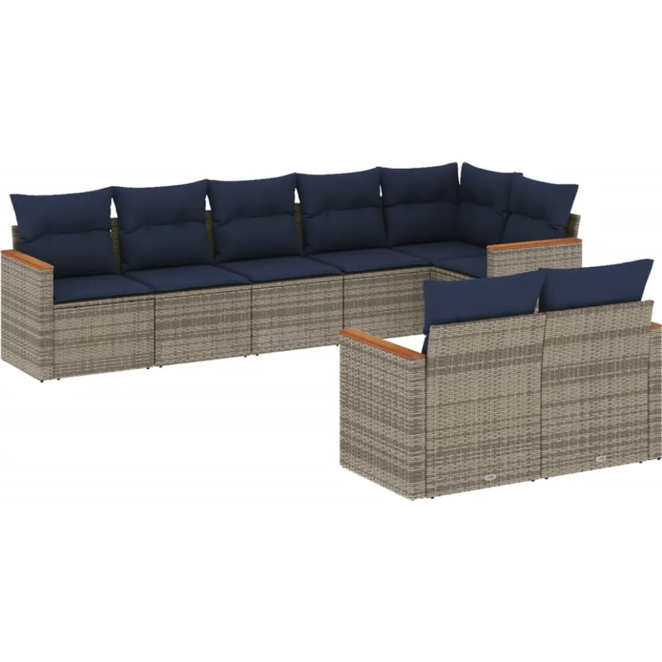 vidaXL 8-delige tuinbankset met kussens, grijs polyrotan, foto 3