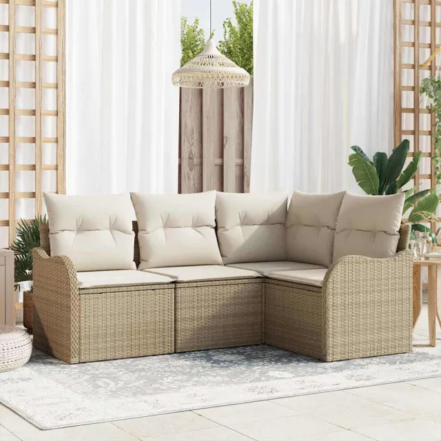 vidaXL Tuin Sofa Set 4 st Beige poly rattan, foto 2