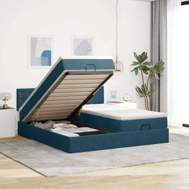 vidaXL Ottoman bed met matrassen 200x200cm fluweel donkerblauw blauw
