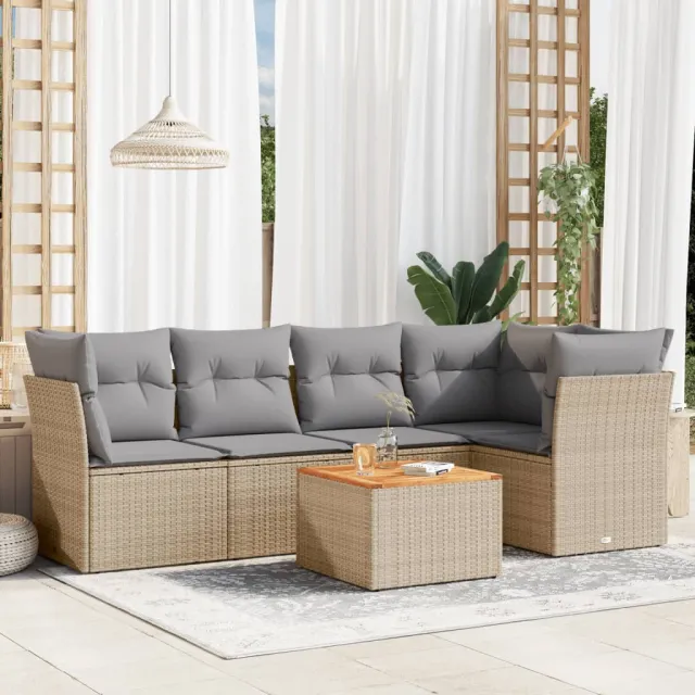 vidaXL 6-delige Loungeset met kussens poly rattan beige, foto 2