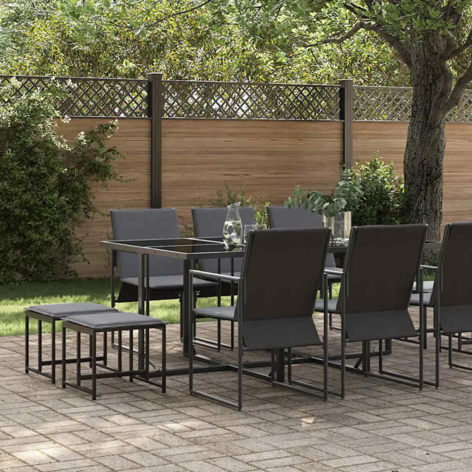 vidaXL Tuin eettafelset 11 st Zwart Staal, foto 3