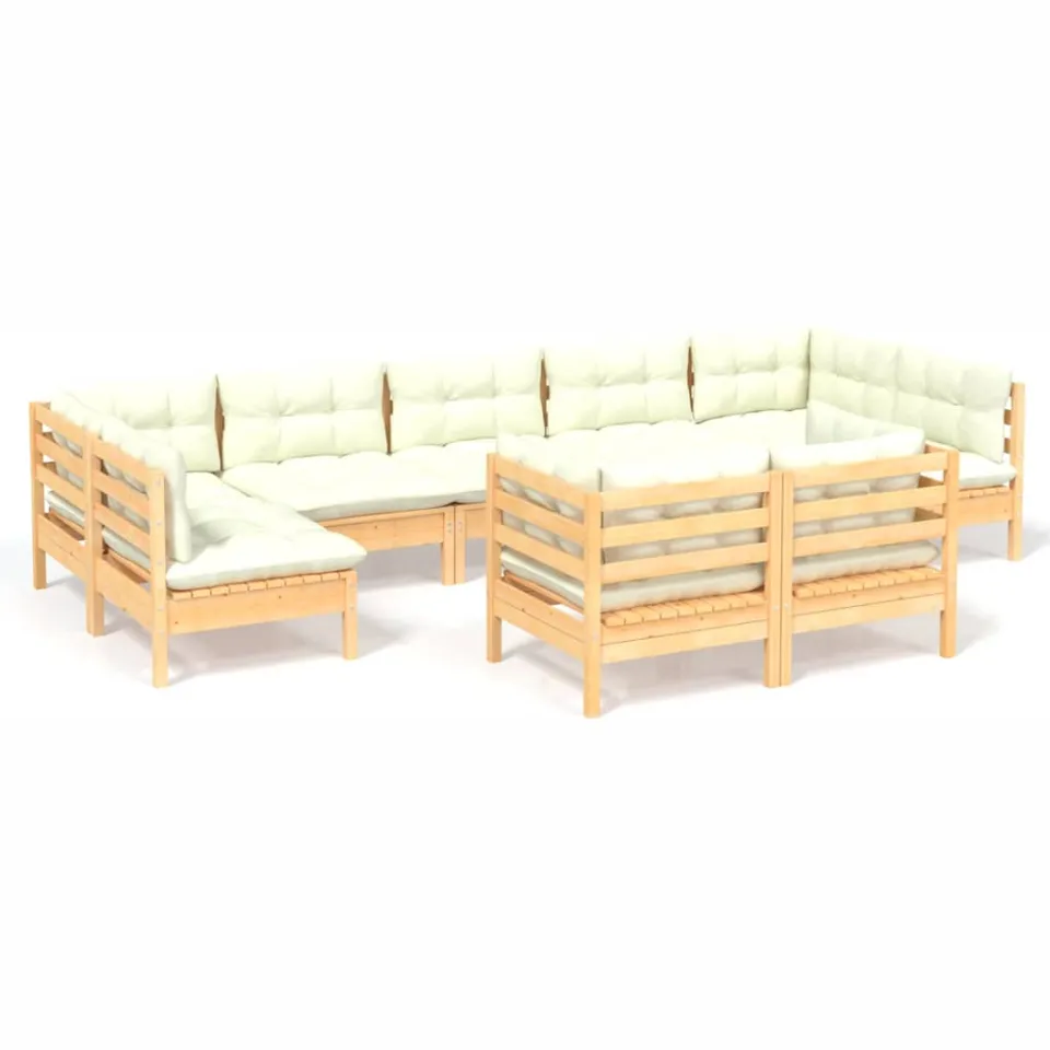vidaXL 9-delige Loungeset met crèmekleurige kussens grenenhout