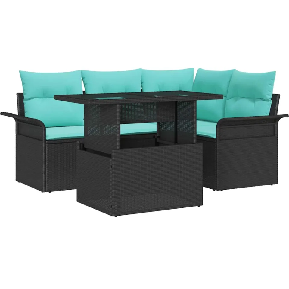 vidaXL Tuin Sofa Set 5 st Zwart [Synthetisch]: Poly Rattan