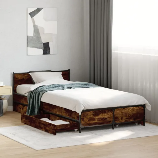 vidaXL Bedframe met lades bewerkt hout gerookt eikenkleurig 75x190 cm