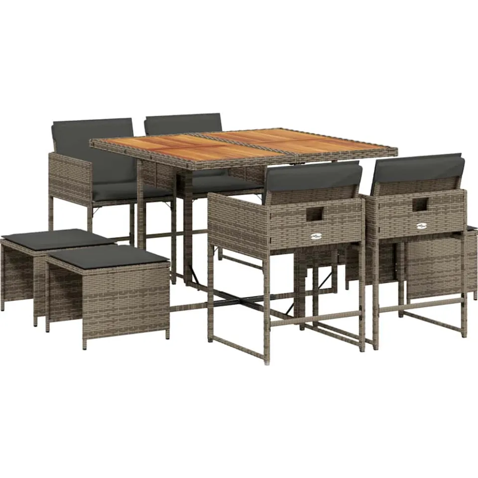vidaXL 9-delige Tuinset met kussens poly rattan grijs, foto 3