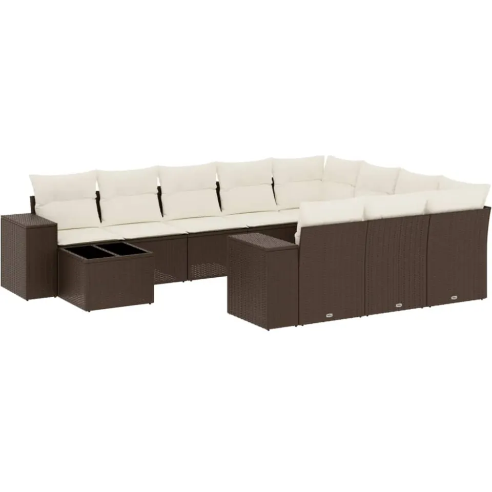 vidaXL 11-delige Loungeset met kussens poly rattan bruin