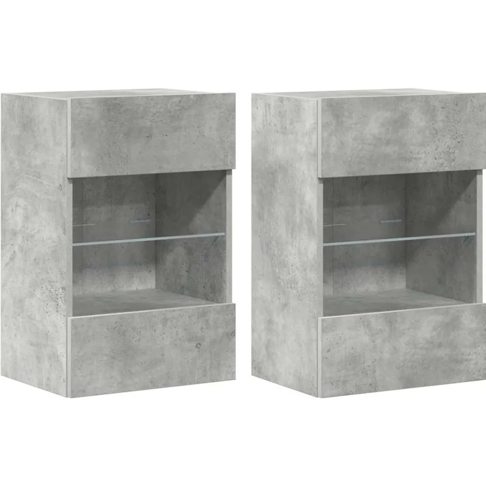 vidaXL Wandkasten met LED-verlichting voor tv 2 st 40x30x60,5 cm betongrijs grijs, foto 3