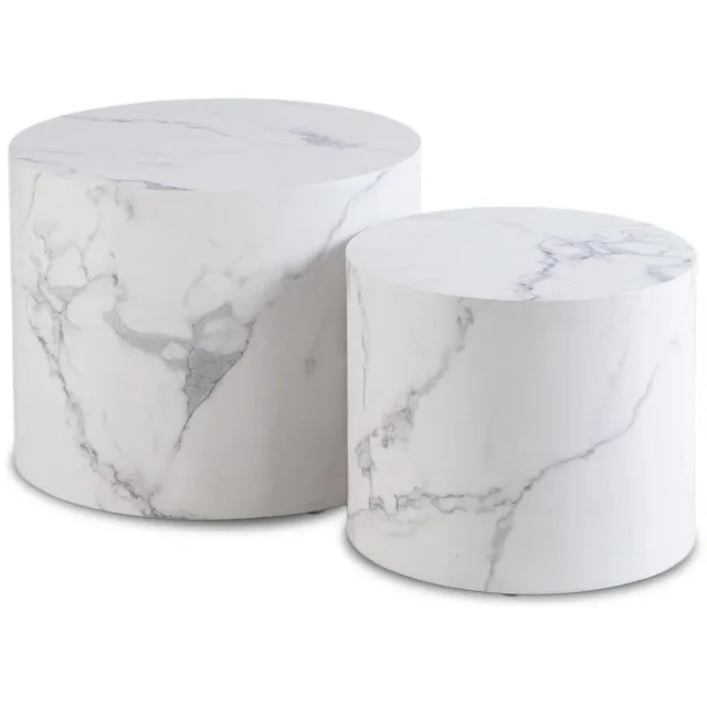 Mebel Elite LEILA - Salontafelset - Rond - Wit marmereffect - Set van 2