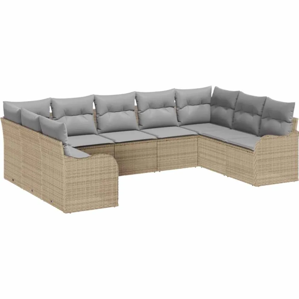 vidaXL Tuin Sofa Set 9 st beige en lichtgrijs poly rattan