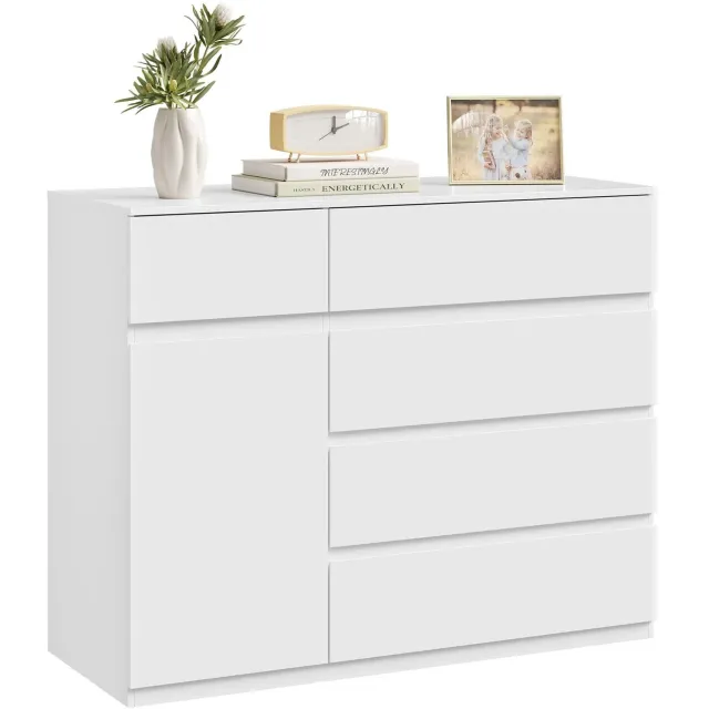 Archi Ladekast 5 Laden & Opbergvak – Dressoir - Commode - Slaapkamerkast - Veel Opbergruimte – 100 × 40 × 80 cm – Wit - Greeploos
