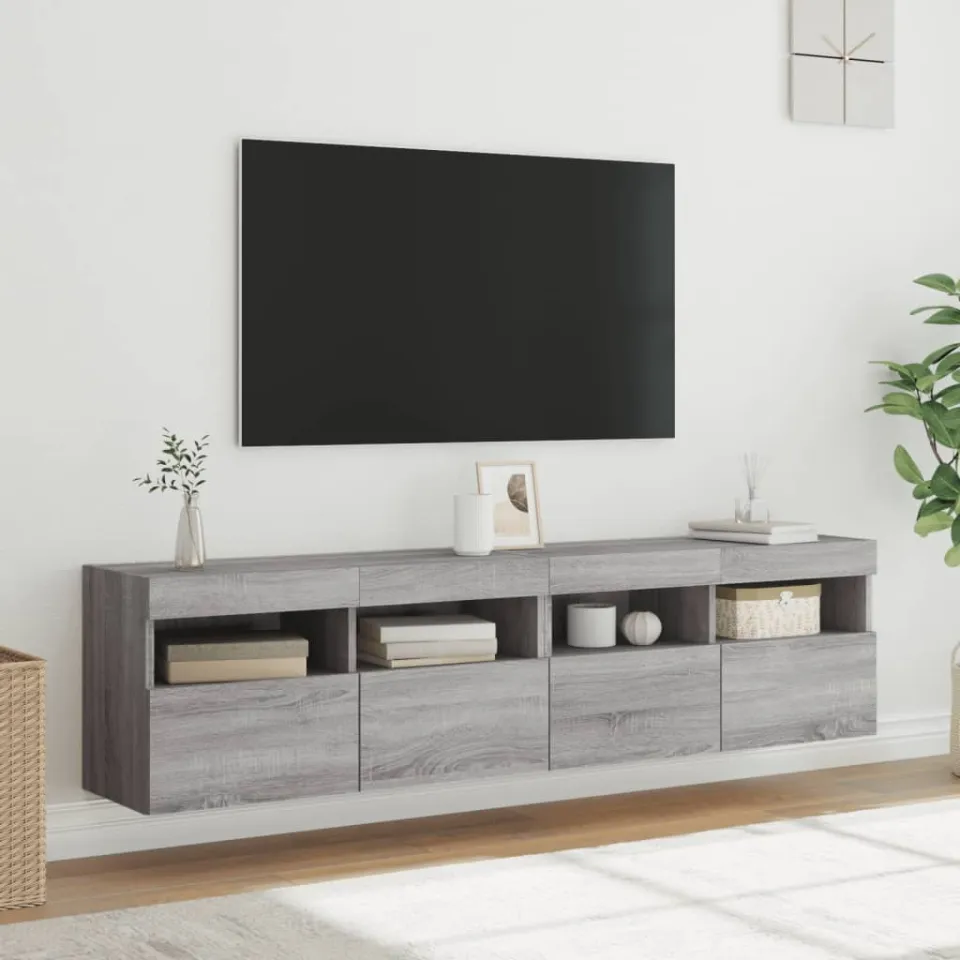 vidaXL Tv-wandmeubels met LED 2 st 80x30x40 cm grijs sonoma eikenkleur, foto 4