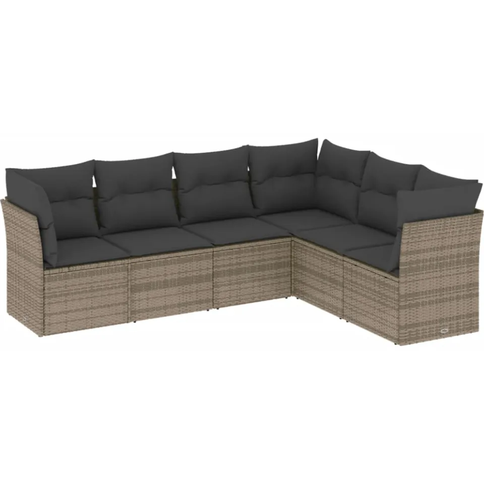 vidaXL 6-delige Loungeset met kussens poly rattan grijs, foto 3