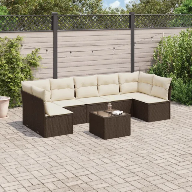 vidaXL 8-delige Loungeset met kussens poly rattan bruin, foto 2
