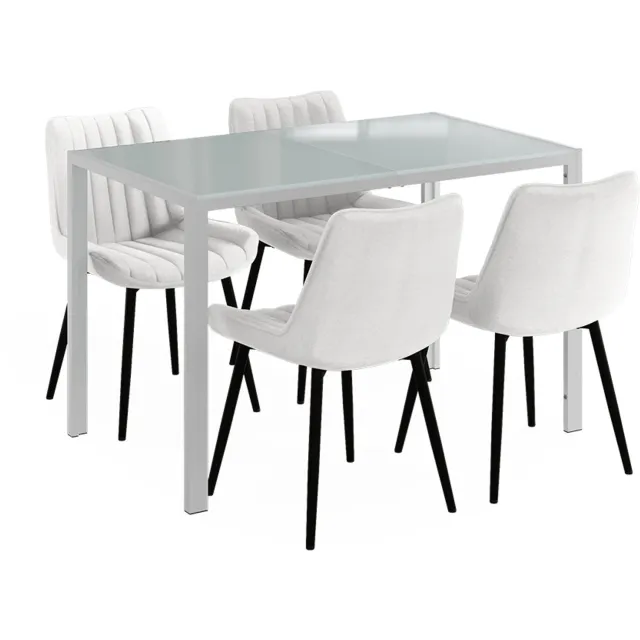 Vicco Eettafel set Grand, Wit, 120 x 70 cm met 4 stoelen (beige)