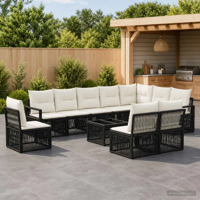 vidaXL Tuinbankenset 11 st Zwart poly rattan, foto 2