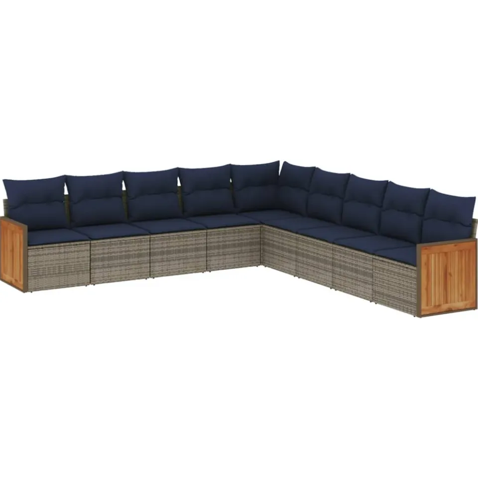 vidaXL 9-delige tuinbankset met kussens, grijs polyrotan, foto 3