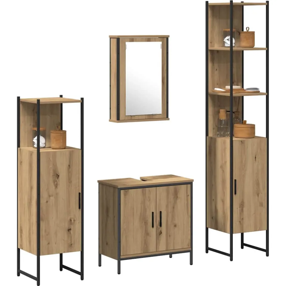 vidaXL Badkamermeubelset 4 st Bruin 33 x 33 x 185,5 cm Bewerkt hout