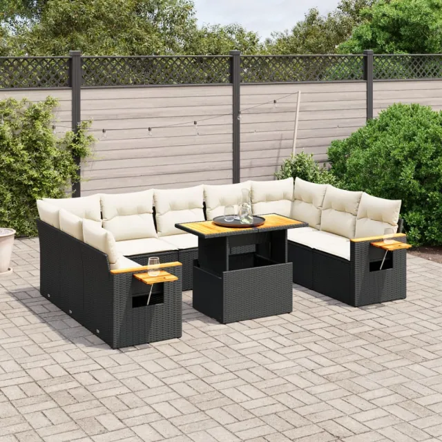 vidaXL 11-delige Loungeset met kussens poly rattan zwart, foto 2