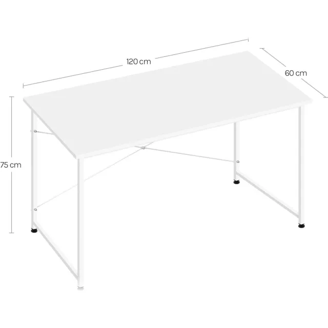 Klarven Werkbureau met Groot Werkblad - Desk - Ruim Blad, Stabiel Frame, Draagvermogen 50 kg - Eenvoudig te Monteren - 120x60cm Wit